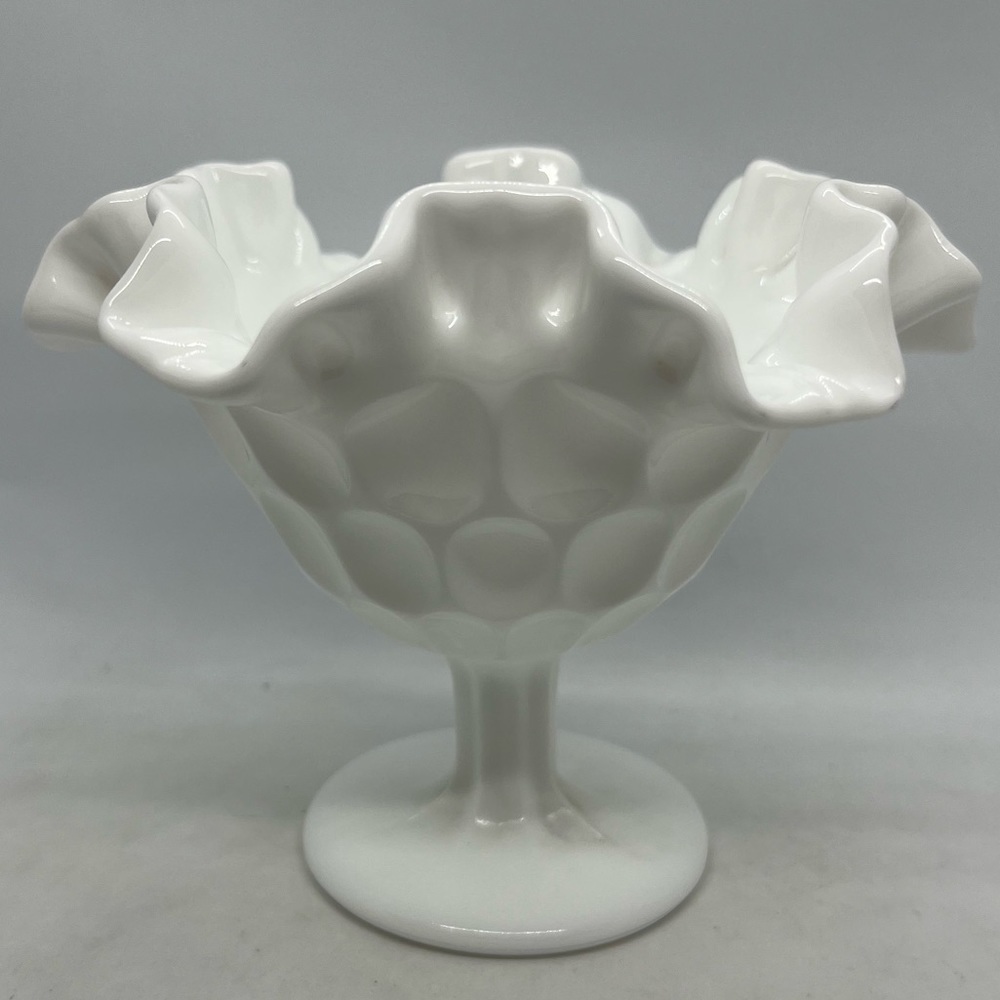 Vintage Fenton Thumbprint Milkglass Compote